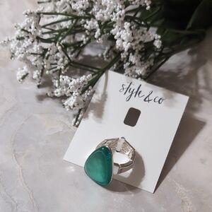 Style & Co. Silvertone Stretch Ring with Teal Stone NWT
